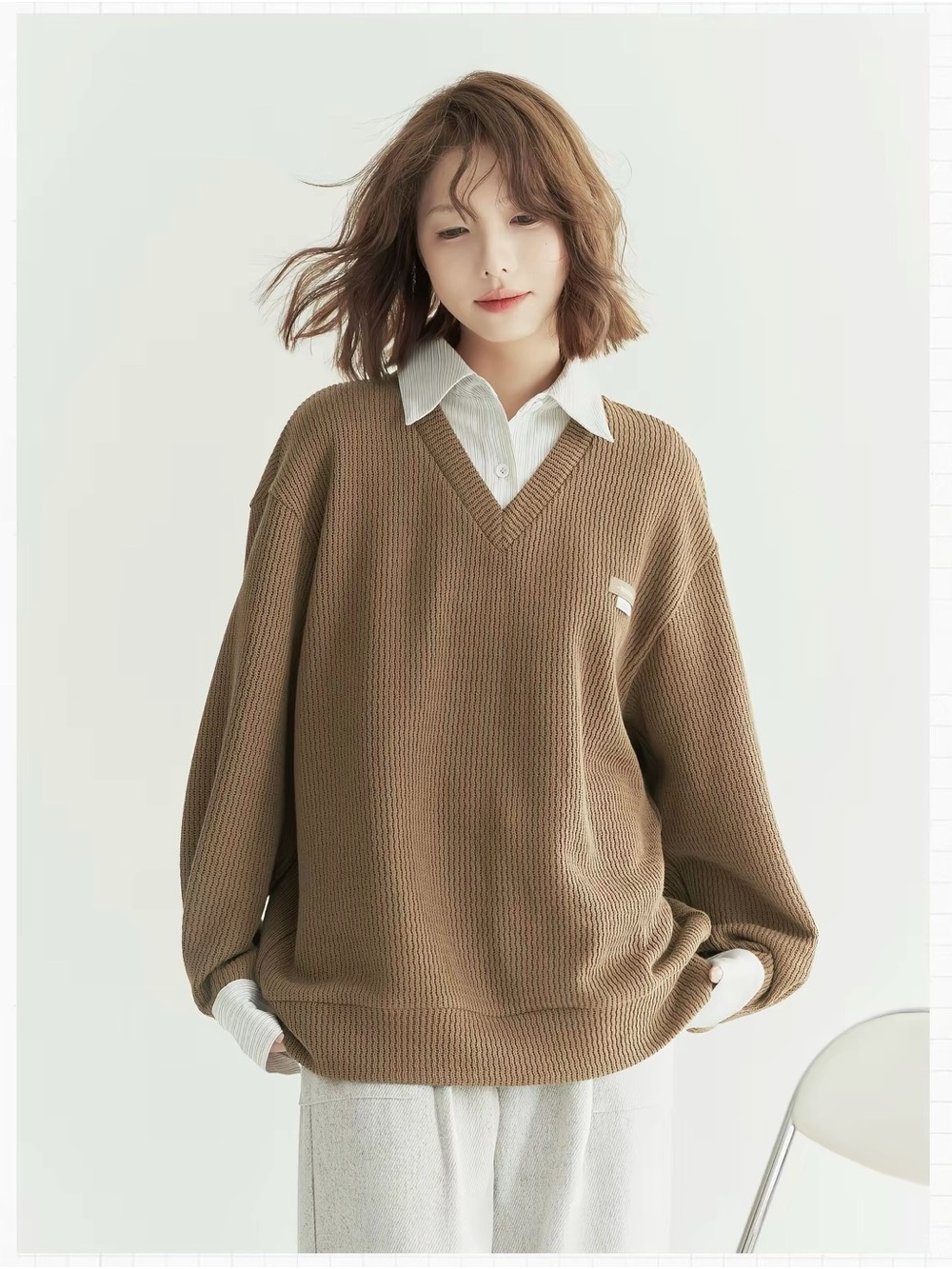 Oversized Mock Two-Piece Knit Sweater